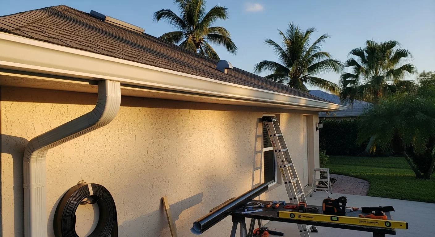 Gutter and soffit installation on residential home